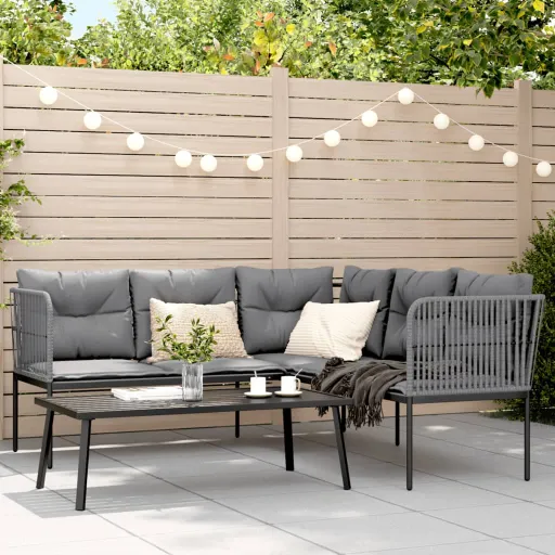 Conjunto de Sofás de Jardim c/ Almofadões Aço/Textilene Preto