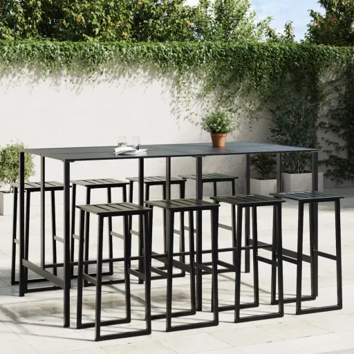 Conjunto de Bar para Jardim   Aço Revestido a pó Preto (9 pcs)