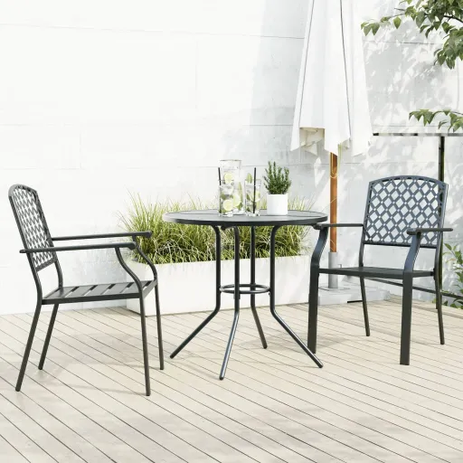 Cadeiras de Jardim Encastrar   Aço Revestido a pó Antracite (3 pcs)