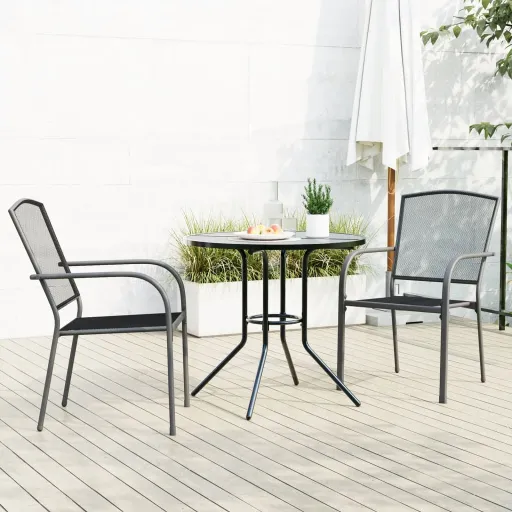 Cadeiras de Jardim Encastrar   Aço Revestido a pó Antracite (3 pcs)