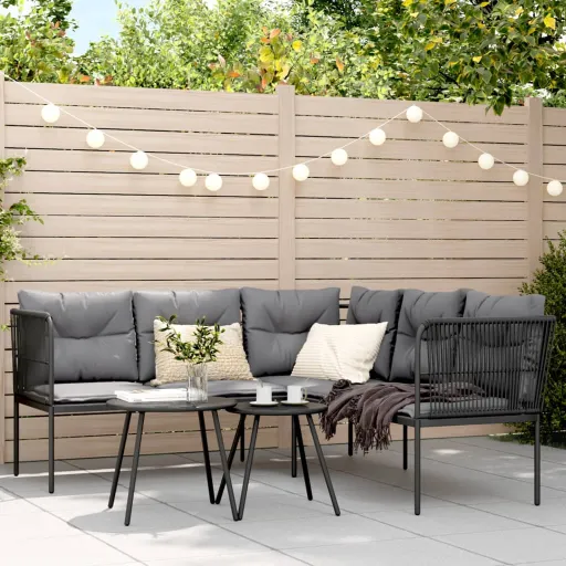 Conjunto de Sofás de Jardim c/ Almofadões Aço/Textilene Preto