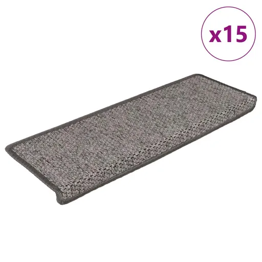 Tapetes Escada Adesivos Aspeto Sisal   65x21x4 Cinza e Bege (15 pcs)