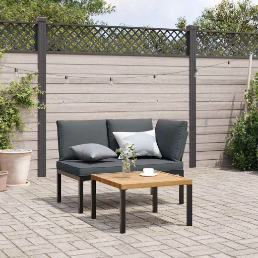 Conjunto de Sofás p/ Jardim c/ Almofadões Alumínio Preto (2 pcs)