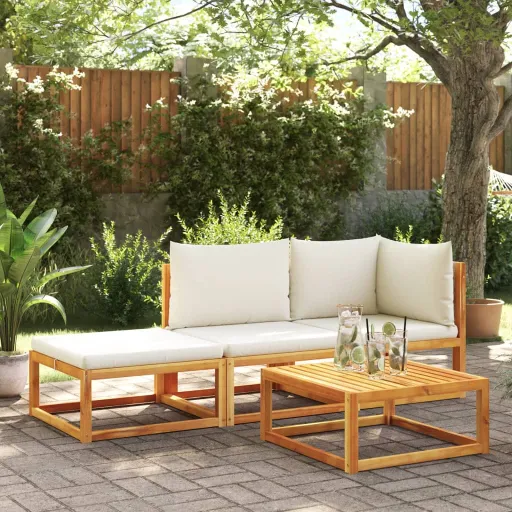 Conjunto de Sofás de Jardim  de 3 Peças com Almofadas de Madeira de Acácia e Vime