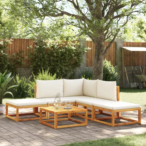 Conjunto de Sofás de Jardim  de 6 Peças com Almofadas de Madeira de Acácia e Vime