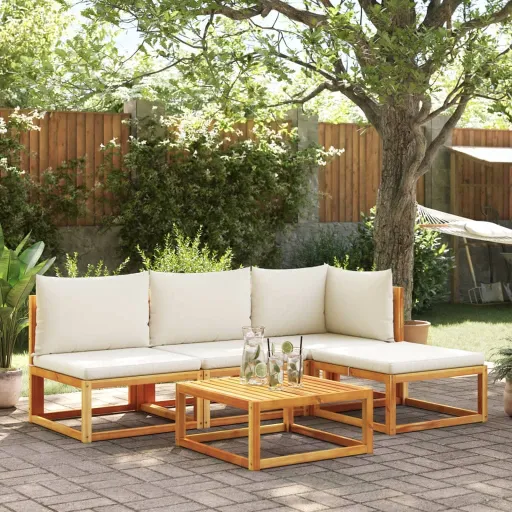 Conjunto de Sofás de Jardim  de 5 Peças com Almofadas de Madeira de Acácia e Vime