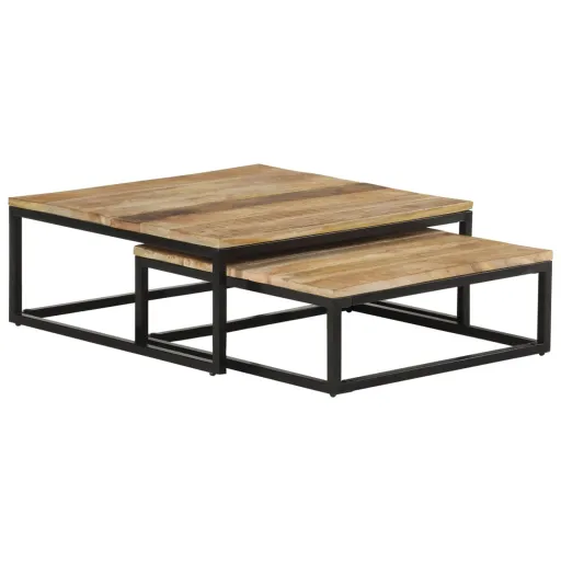 Mesas de Centro de Encastrar   Madeira de Mangueira Maciça (2 pcs)