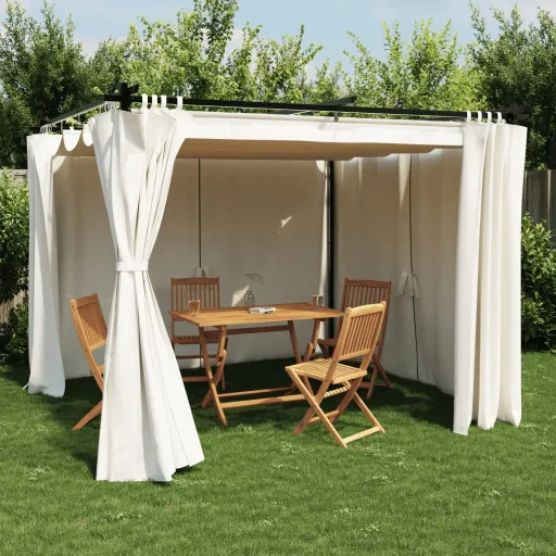 Gazebo com Cortinas 3x3 m Aço Creme