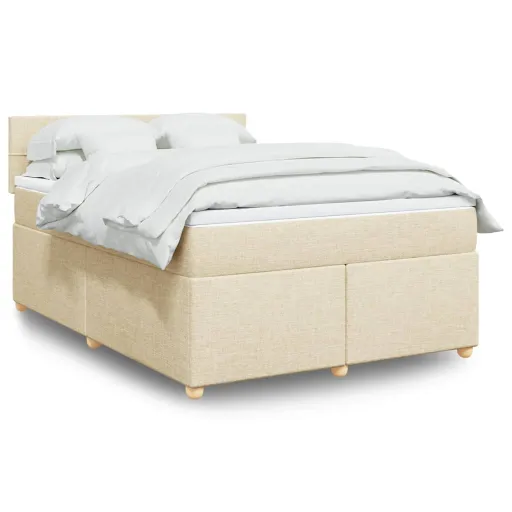 Cama com Molas/Colchão 160x200 cm Tecido Cor Creme
