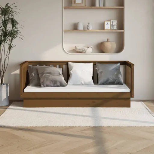Sofá-Cama 75x190 cm Madeira de Pinho Maciça Castanho Mel