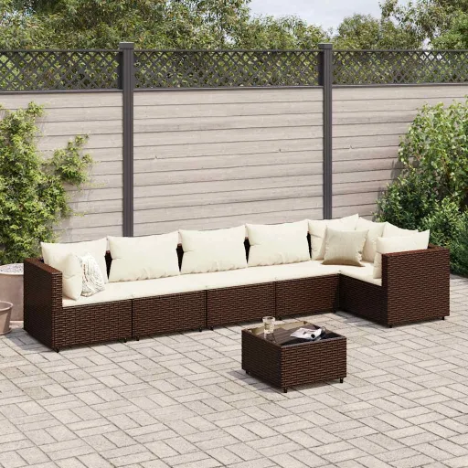 Conjunto Lounge de Jardim c/ Almofadões Vime PE Castanho (7 pcs)
