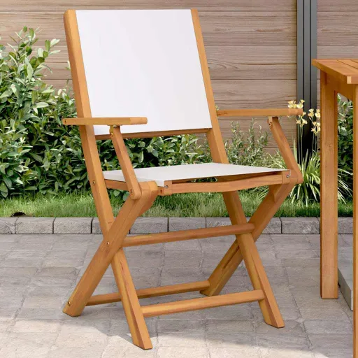 Cadeiras Jardim   Madeira Acácia Maciça/Tecido Branco Nata (2 pcs)