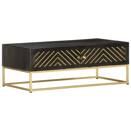 Mesa de Centro 90x50x35 cm Mangueira Maciça Preto e Dourado
