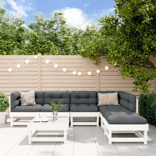 Conjunto Lounge Jardim c/ Almofadões Madeira Maciça Branco (7 pcs)