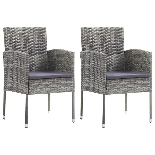 Cadeiras Jardim c/ Almofadões Cinza Escuro   Vime PE Cinza (2 pcs)