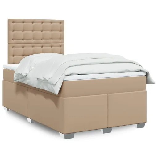 Cama Boxspring c/ Colchão 120x190cm Couro Artificial Cappuccino