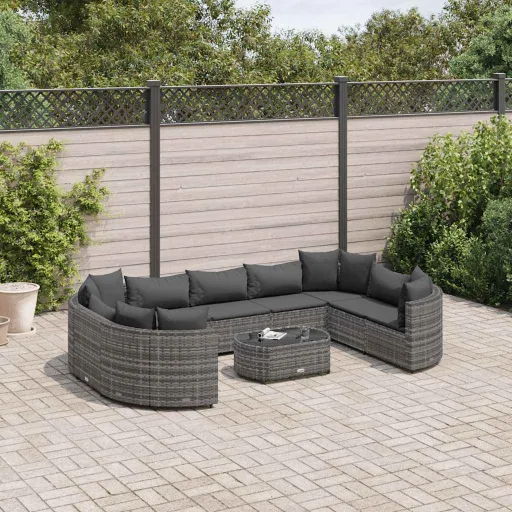 Conjunto Sofás de Jardim c/ Almofadões Vime PE Cinzento (10 pcs)