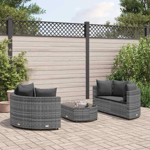 Conjunto Sofás de Jardim c/ Almofadões Vime PE Cinzento (5 pcs)