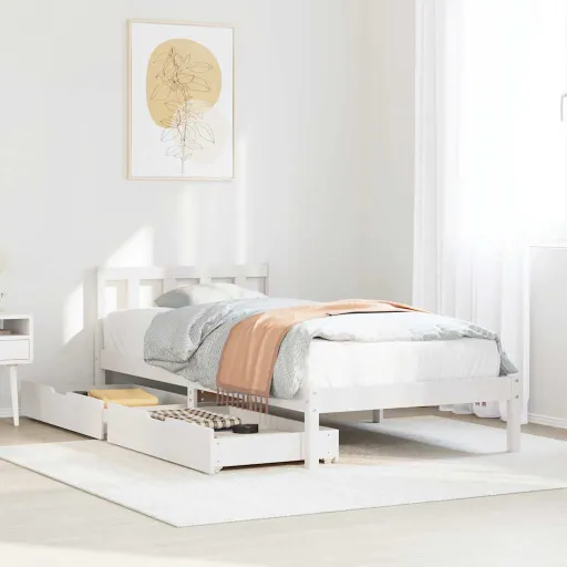 Cama Sem Colchão 75x190 cm Madeira de Pinho Maciça Branco