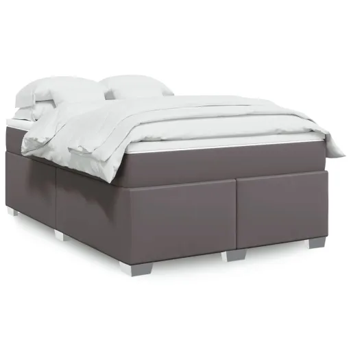 Cama com Molas/Colchão 140x190 cm Couro Artificial Cinzento