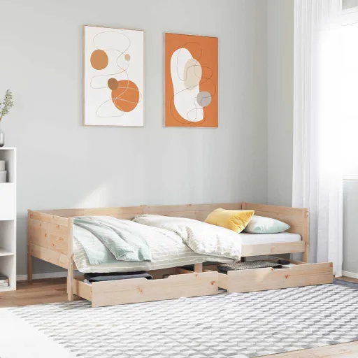 Sofá-Cama com Gavetas 80x200 cm Madeira de Pinho Maciça