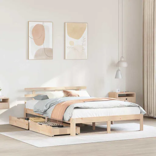 Estrutura de Cama c/ Gavetas 135x190 cm Madeira de Pinho Maciça