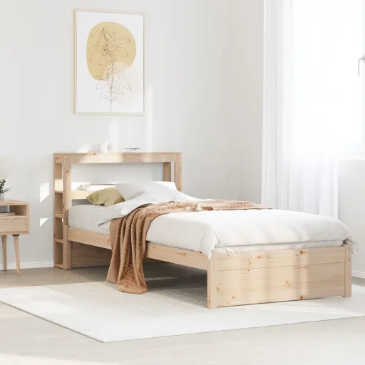 Estrutura de Cama com Cabeceira 90x190 cm Pinho Maciço