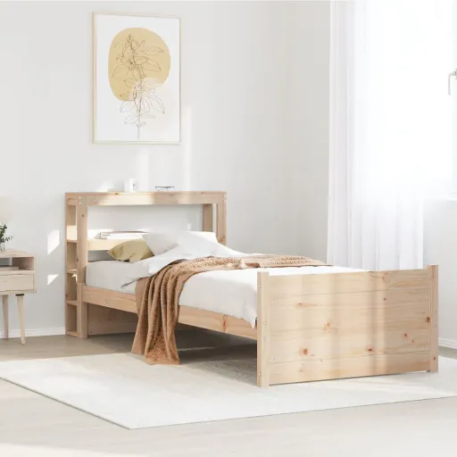 Estrutura de Cama com Cabeceira 75x190 cm Pinho Maciço