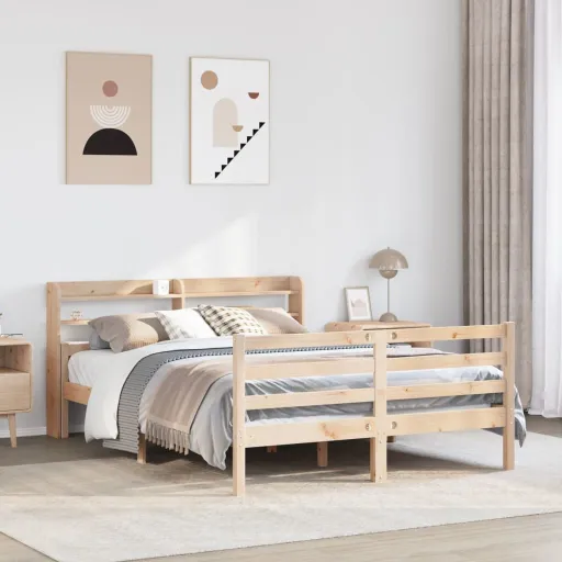 Estrutura de Cama c/ Cabeceira 150x200 cm Pinho Maciço