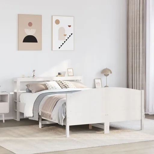 Cama Sem Colchão 120x190 cm Madeira de Pinho Maciça Branco
