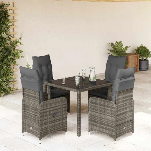 Conjunto Bistrô de Jardim c/ Almofadões Vime PE Cinza (5 pcs)