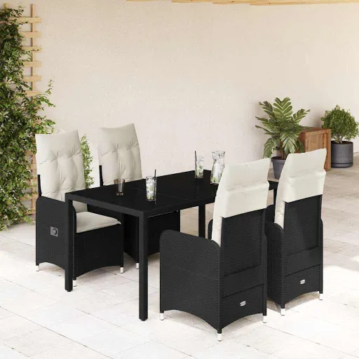 Conjunto Bistrô de Jardim c/ Almofadões Vime PE Preto (5 pcs)