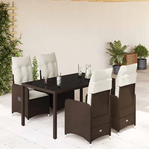 Conjunto Bistrô p/ Jardim c/ Almofadões Vime PE Castanho (5 pcs)