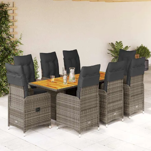 Conjunto Bistrô de Jardim c/ Almofadões Vime PE Cinzento (9 pcs)