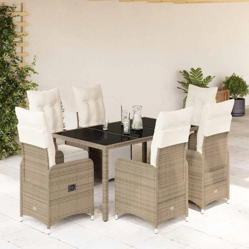 Conjunto Bistrô de Jardim c/ Almofadões Vime PE Castanho (7 pcs)