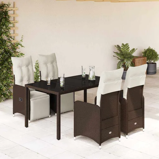 Conjunto Bistrô p/ Jardim c/ Almofadões Vime PE Castanho (5 pcs)