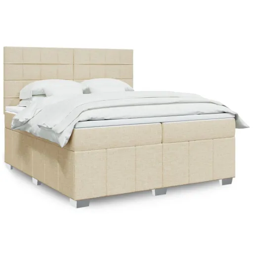 Cama com Molas/Colchão 200x200 cm Tecido Cor Creme