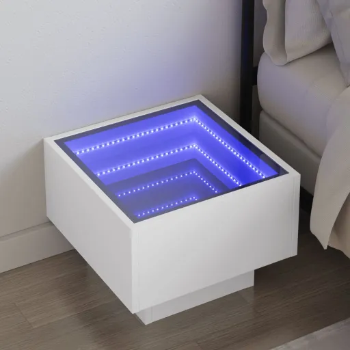 Mesa de Cabeceira com Luzes LED Infinity 40x40x30 cm Branco