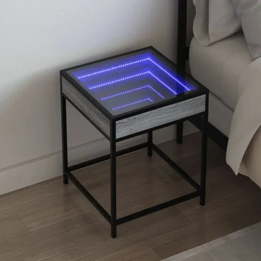 Mesa de Cabeceira c/ LED Infinity 40x40x51 cm Cinzento Sonoma
