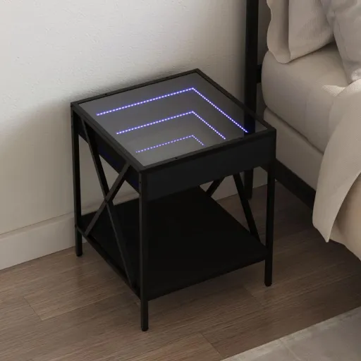 Mesa de Cabeceira com Luzes LED Infinity 40x40x49 cm Preto