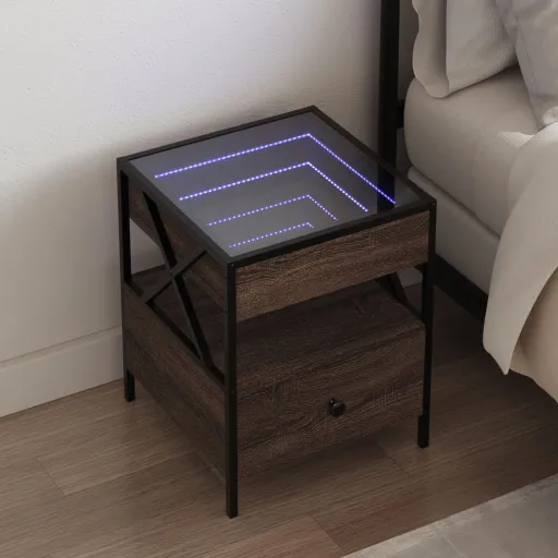 Mesa de Cabeceira c/ LED Infinity 40x40x51 cm Carvalho Castanho