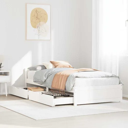 Cama Sem Colchão 90x190 cm Madeira de Pinho Maciça Branco