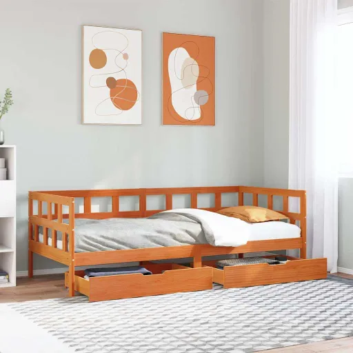 Sofá-Cama com Gavetas Sem Colchão 90x200cm Madeira Castanho-Mel