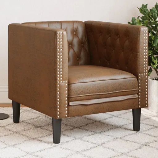 Sofá Chesterfield Camurça Artificial Castanho