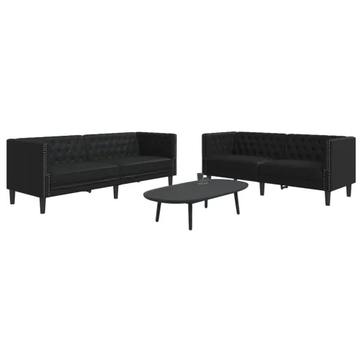Conjunto de Sofás Chesterfield Couro Artificial Preto (2 pcs)