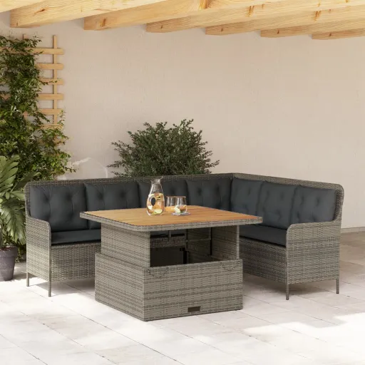 Conjunto Sofás de Jardim c/ Almofadões Vime PE Cinzento (2 pcs)