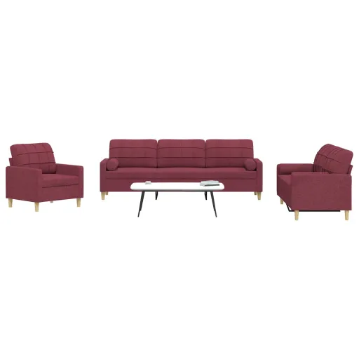 Conjunto de Sofás com Almofadas Tecido Vermelho-Tinto (3 pcs)
