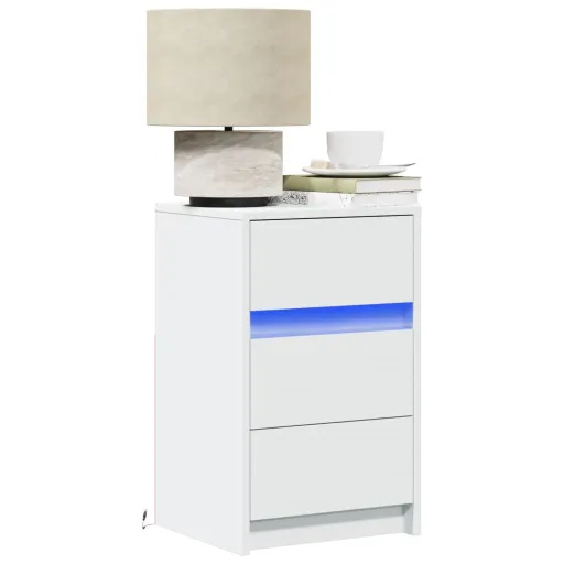 Mesa de Cabeceira com Luzes LED Derivados de Madeira Branco