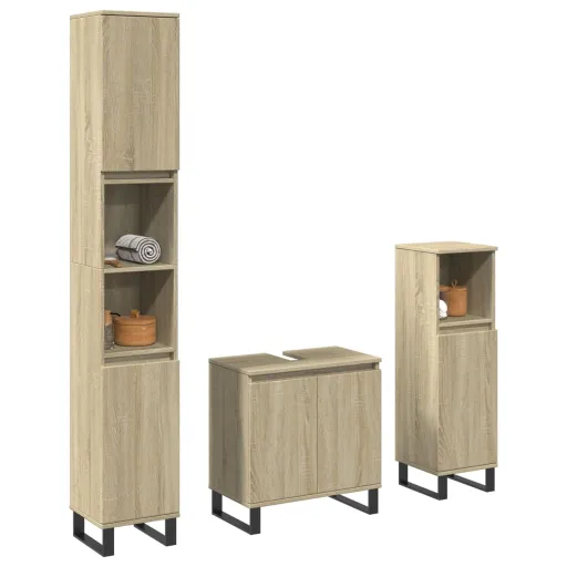 Conj. Móveis Casa Banho Derivados Madeira Carvalho Sonoma (3 pcs)