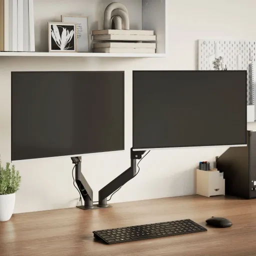 Braço para Monitor Duplo Ecrã de 27" Máx. Mola a Gás 20 kg